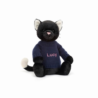 Jellycat Bashful Black Gatito with Navy Jumper | UNYZ-16539